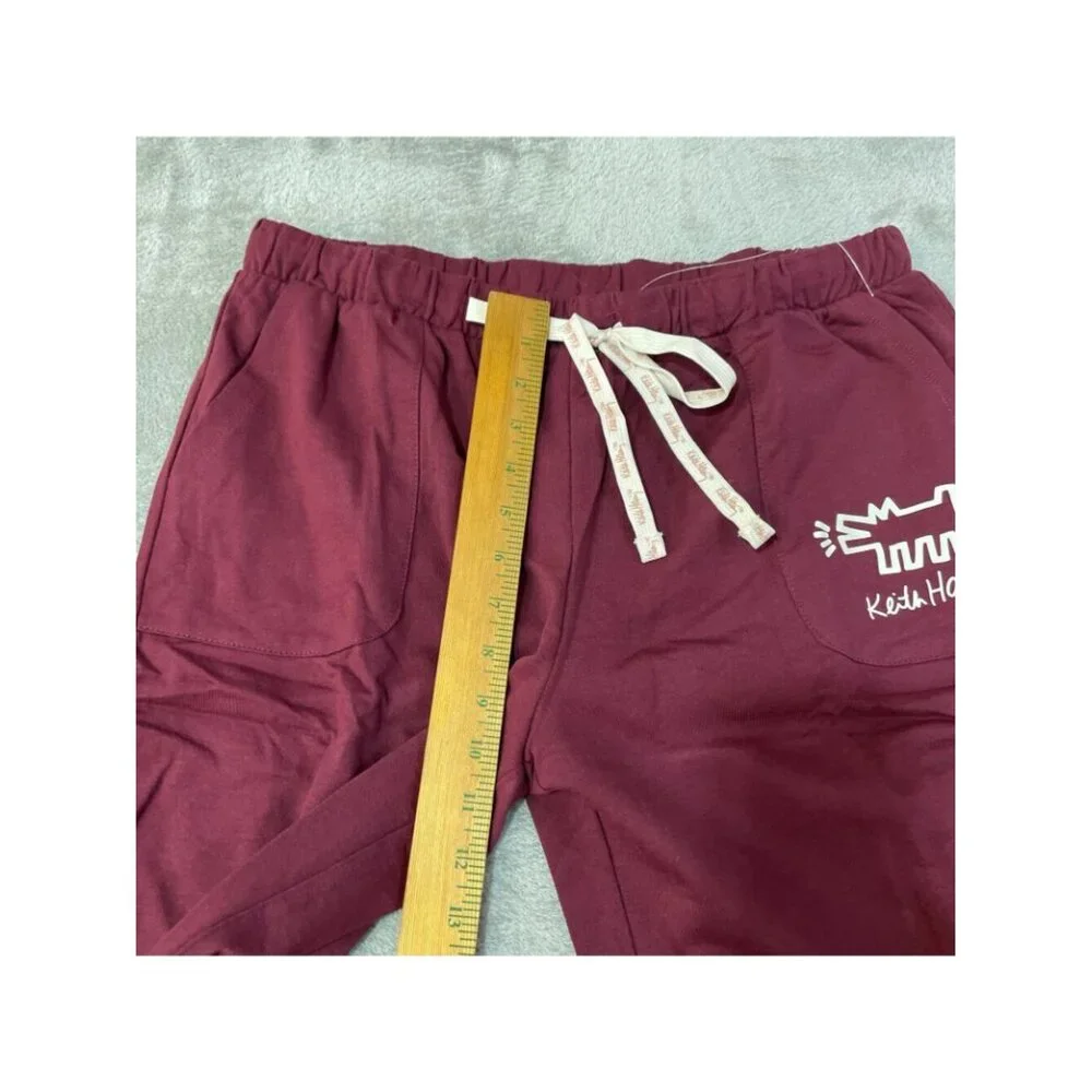 NWT Keith Haring Ladies' M Lounge Set Burgundy Soft Cotton Blend 2-Piece Set